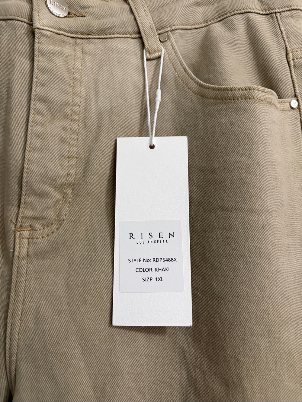 NEW RISEN Boutique Women’s High Rise Tan Khaki Cargo Jean Pants Wide Leg 1X - Picture 4 of 8